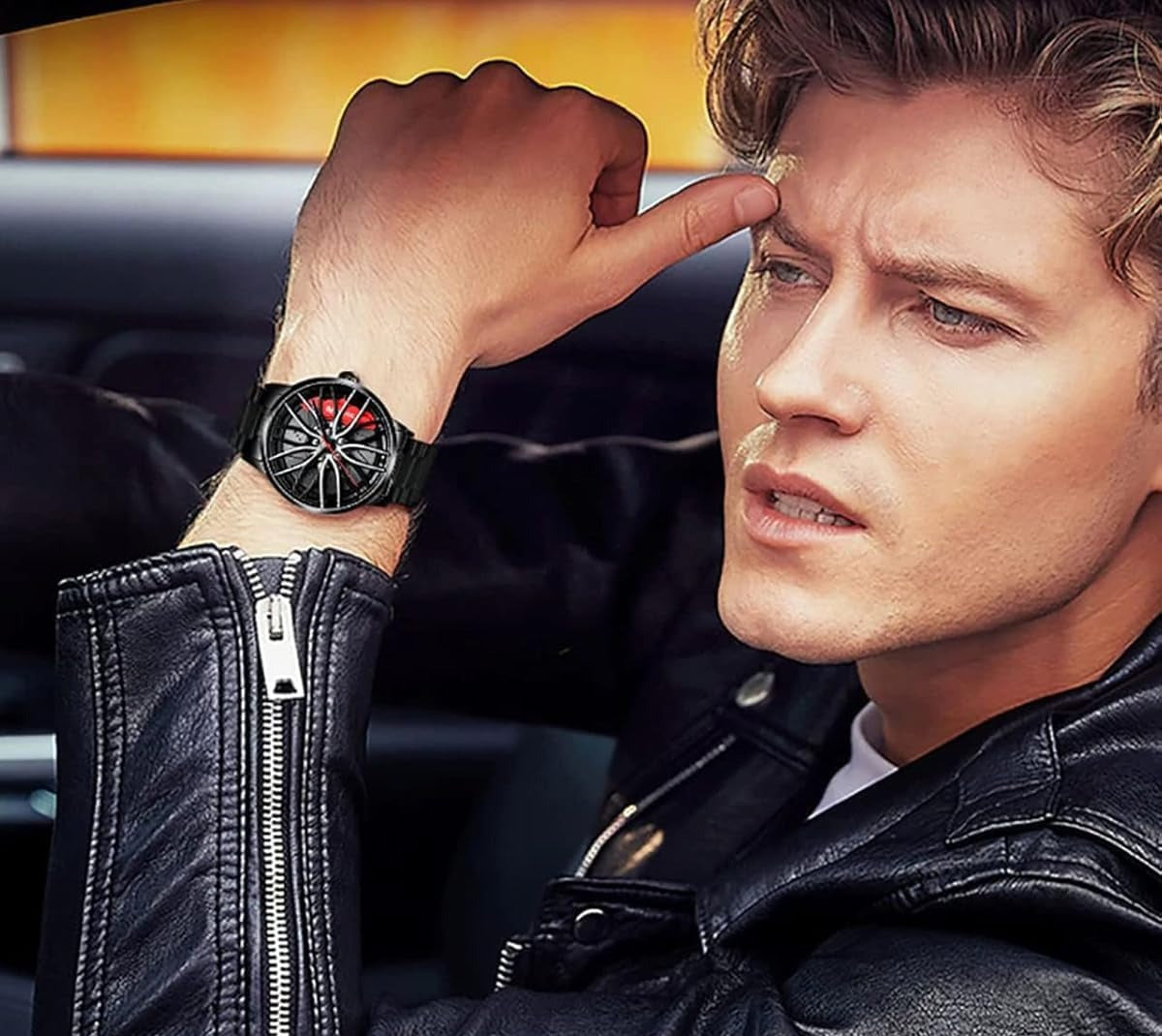 Men's Creative 3D Car Wheel Rotating Wrist Watch